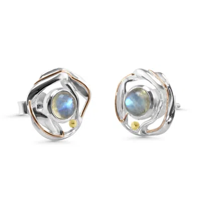 Isla Silver Women's Silver / Gold / White Handmade Delicate Moonstone Stud Earrings