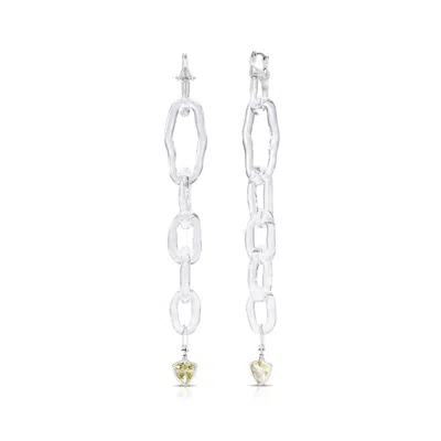 Karen Kriegel Women's Green / Silver / Yellow Lemon Quartz Y Hoop With Glass Links