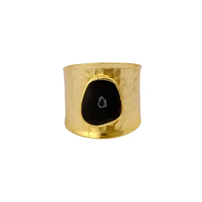 Sibylla Delphica Women's Black Drusy Agate Bangle - Cuff - One Of A Kind- Night Sky