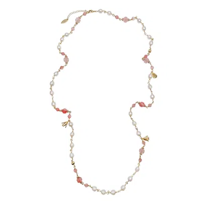 Farra Women's Pink / Purple / White Watermelon Quartz With Freshwater Pearls Chain Necklace