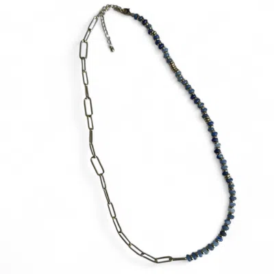 Clemence Wren Women's Jade Stone Paperclip Gold Necklace - Blue