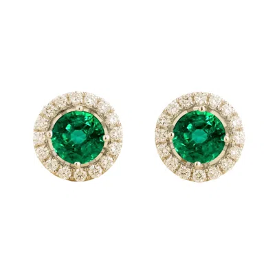 Juvetti Women's White / Silver / Green Floret White Gold Earrings Set With Emerald & Diamond