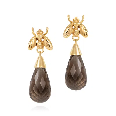 Yasmin Everley Jewellery Women's Brown Smokey Quartz Briolette Little Fly Earrings In Gold
