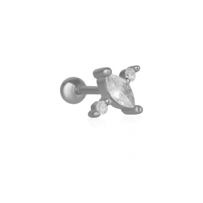 Spero London Women's Sterling Silver Marquise Stud Piercing Single Earring