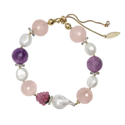 Farra Women's Pink / Purple Baroque Pearls With Rose Quartz Amethyst And Raspberry Bracelet