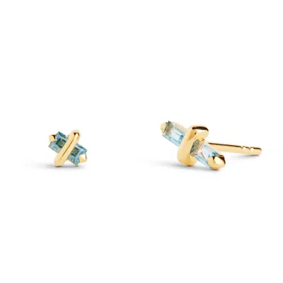 Kasun Women's Blue / Gold Candy Kiss Earrings - November - Topaz - Gold Vermeil
