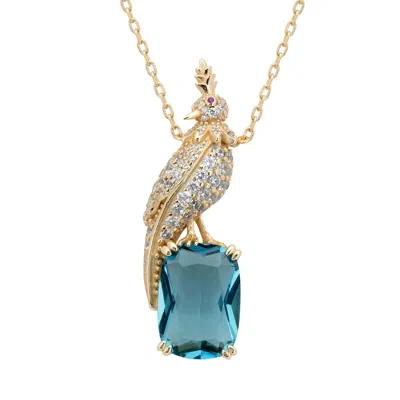 Latelita Women's Gold / White / Blue Crested Love Bird Pendant Necklace London Blue Topaz Gold