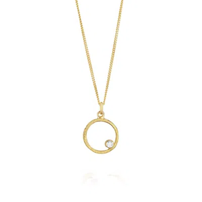 Mounir London Women's White / Gold Small Textured Circle Gemstone Pendant In Gold
