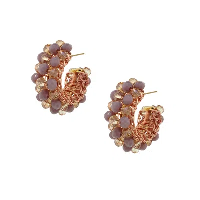 Lavish By Tricia Milaneze Women's Pink / Purple / Rose Gold Breeze Lavender Mix Dandelion Hoops Handmade Earrings
