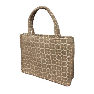 Berber Leather Women's Neutrals / Grey Moroccan Geometric Print Fabric Tote Bag In Grey
