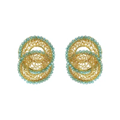 Lavish By Tricia Milaneze Women's Gold / Blue Azure Blue & Gold Minerva Duo Handmade Crochet Earrings