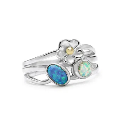 Isla Silver Women's Blue / Silver Two Tone Opal Flower Ring