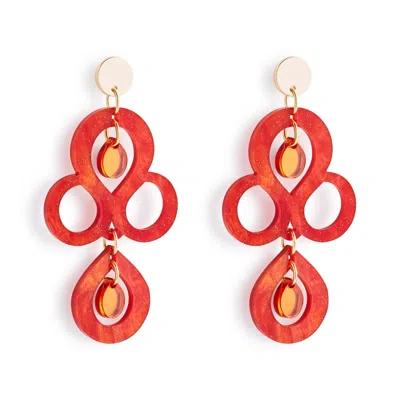 Toolally Women's Red / Yellow / Orange Petite Batik Earrings - Sienna Red & Orange Mirror