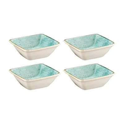 Turgla Home Blue / Brown Aqua Square Blue Porcelain Ramekin, Set Of Four