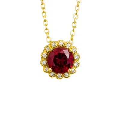 Juvetti Women's White / Red / Gold Solen Gold Necklace Set With Ruby & Diamond