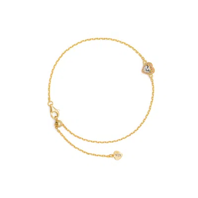 Jiaying Wang Wjy Studio London Women's White Birthstones  Diamond Love Heart Zipper Gold Plated  Bracelet Anklet