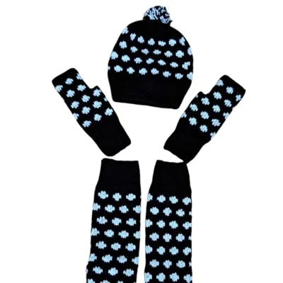 Springmoonatelier Women's Handmade Wool Black & White Hat - Gloves - Socks Set