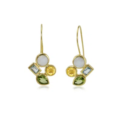 Isla Silver Women's Gold / Green Citrine, Peridot, Blue Topaz & Rainbow Moonstone Gold Drop Earrings