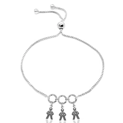 Unaloe Women's Adjustable Sterling Silver Mom Bracelet With Three Baby Charms - Personalized Family Jewelry
