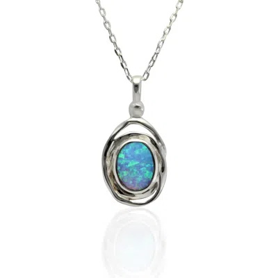 Isla Silver Women's Blue / Silver Handmade Spiral Silver Pendant With Blue Fire Opal