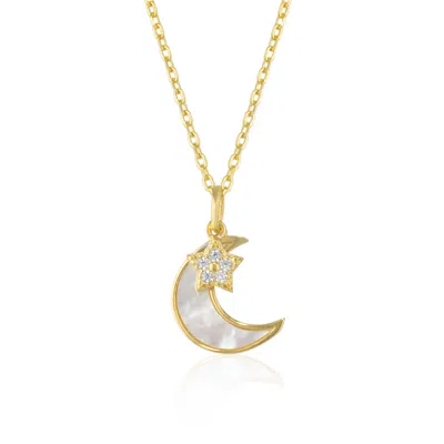 Spero London Women's Gold Sterling Silver Mother Of Pearl Moon & Star Pendant Necklace