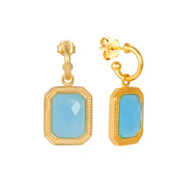 Lila Rasa Women's Gold / Blue Rectangular Bahamian Blue Crystal Hoops