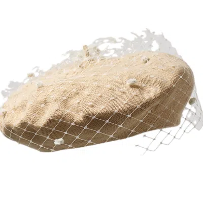 Misa Harada Millinery Women's Neutrals Floe Veiled Beret In Cream Cotton Knit