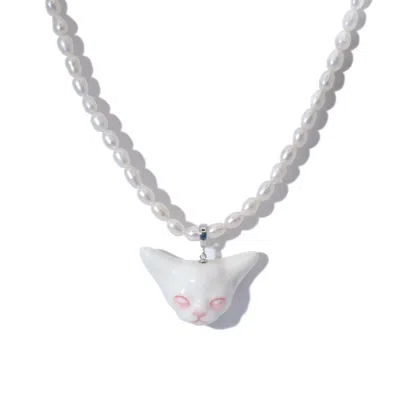 H2 Studio Women's White Angry Puss Porcelain Freshwater Pearl Necklace