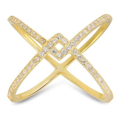 Kylie Harper Women's Gold Zig-zag Crossover Diamond Cz Ring
