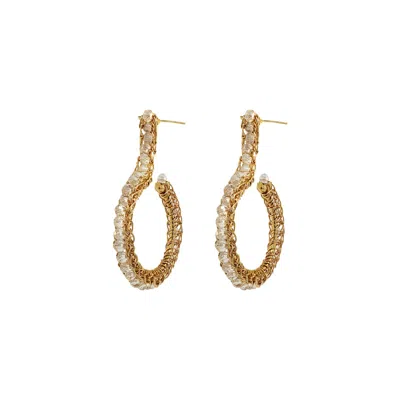 Lavish By Tricia Milaneze Women's Neutrals / Gold Clear & Gold Phi Mini Hoops Handmade Crochet Earrings
