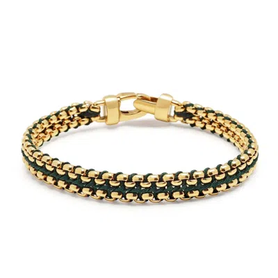 Nialaya Green Woven Box Gold Chain Bracelet