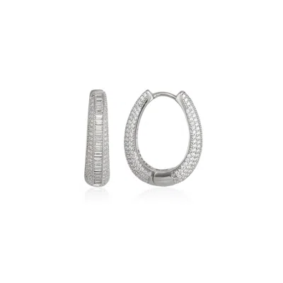 Spero London Elliptical Oval Chunky Hoop Sterling Silver Zirconia Earring