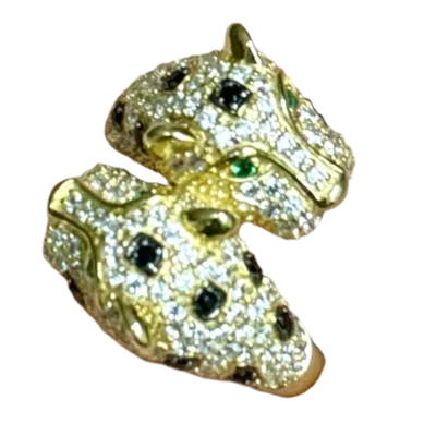 Laura Gray Women's Double Panther Crystal Gold Ring Sizes 6, 7 & 8