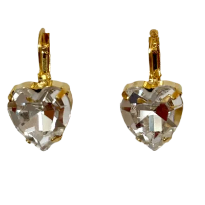 Laura Gray Women's White Small Diamond Crystal Heart Post Earrings