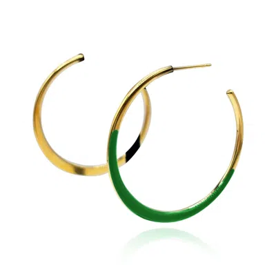 Michael Nash Jewelry Women's Gold / Green Gold And Green Enamel Hoop Eqrrings