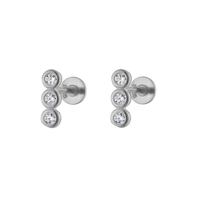Outofoffice Women's Triple Round Sterling Silver Flatback Pave Earrings Stud