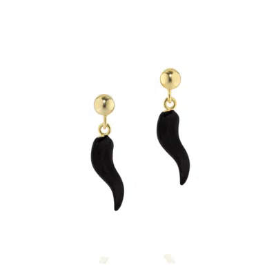 Unaloe Women's Gold / Black Silver Earrings With Gold-plated Black Horn Pendant