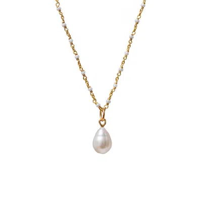 Mirabelle Jewellery Women's Gold / White Freshwater Pearl Pendant On Long Freshwater Pearl Rosary In Multi