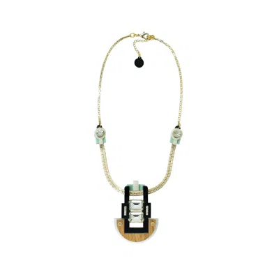 Gissa Bicalho Women's Neutrals Handmade Acrylic Necklace Choker With Mirrored Rectangular Stone Cream