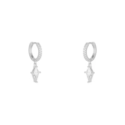 Spero London Sterling Silver Triangle Pave Spike Hoop Earrings