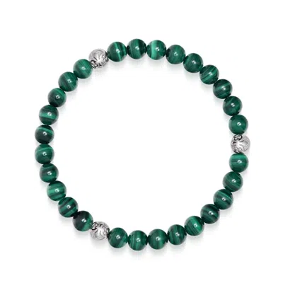 Nialaya Green Malachite Silver Ball Bracelet In Green
