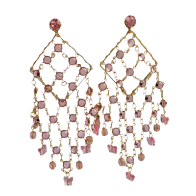 Laura Gray Women's Pink / Purple Pink Crystal Butterfly Chandelier Earrings