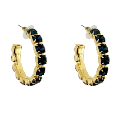 Laura Gray Women's Dark Blue Crystal Hoop Earrings