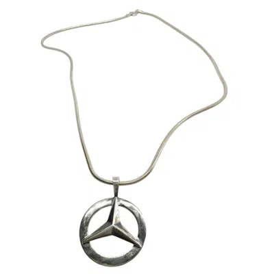 Tg-jewellery By Tamara Gervasio Men's Silver / Black Mercedes Pendant Snake Chain In Sterling Silver