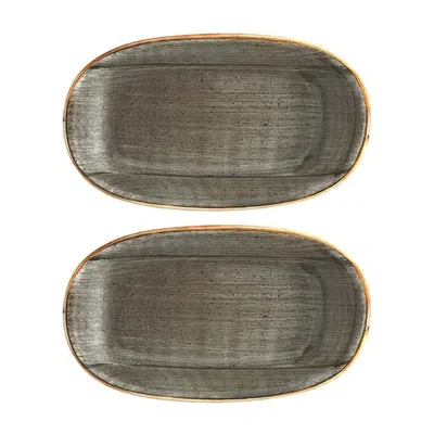 Turgla Home Space Oval Grey Porcelain Platter Set Of Two