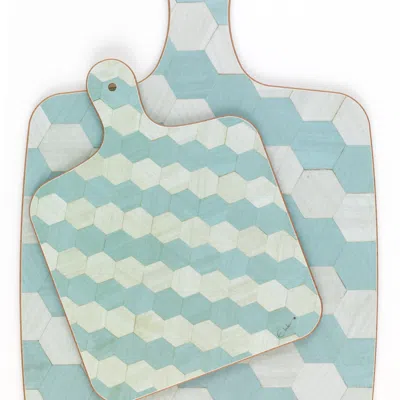 E. Inder Designs Two Chopping Board Set Of One Standard One Small. Blue Hexagonal Design. Makes A Useful Gift.