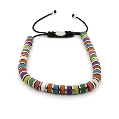 Ebru Jewelry Men's Red Colorful Gemstone Beaded Adjustable Summer Bracelet - Multicolor