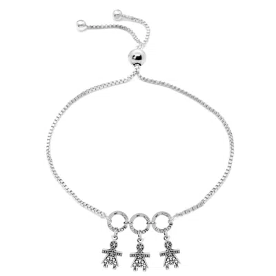 Unaloe Women's Adjustable Sterling Silver Ball Bracelet For Mom With Three Girl Charms, Perfect Gift