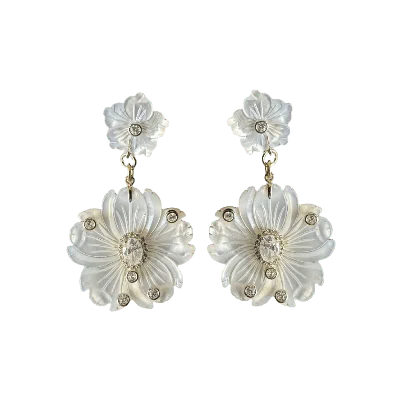 Laura Gray Women's White Mother Of Pearl Double Flower Earrings
