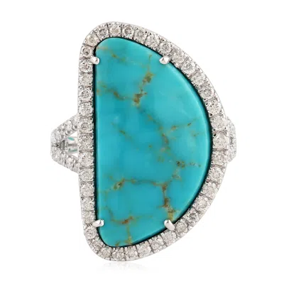Artisan Women's White / Blue Natural Diamond & Turquoise Cocktail Ring In White Gold